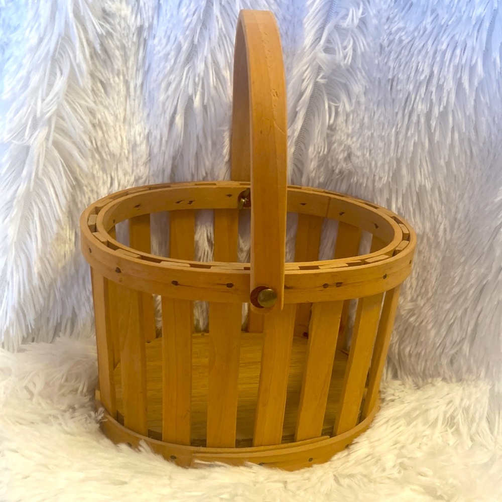 Vintage Country Cottage Wooden Storage Basket